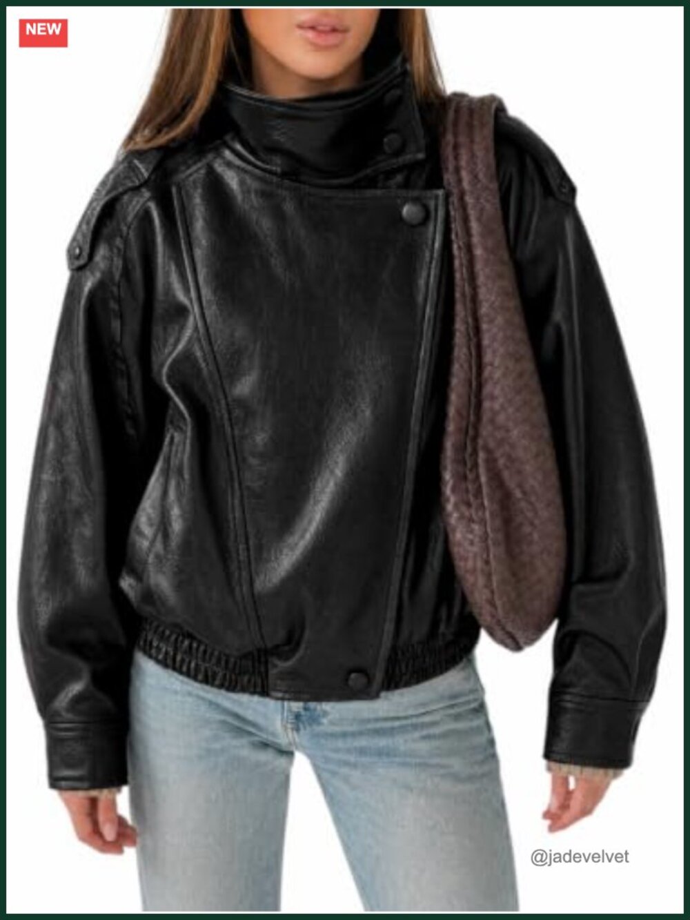 Faux Leather Oversized Zip Up Bomber Moto Jacket Balloon Sleeve